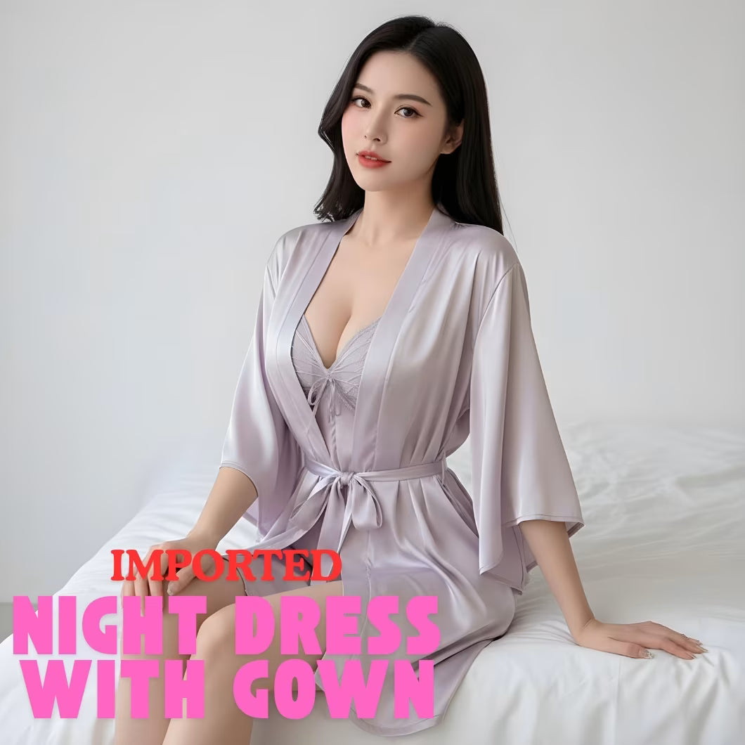 French Bow Night Dress With Chest Pad With Gown