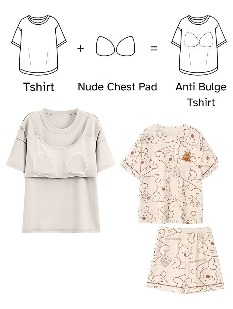 Women Summer Printed Short-sleeved T-shirt With Chest Pad + Shorts Combo
