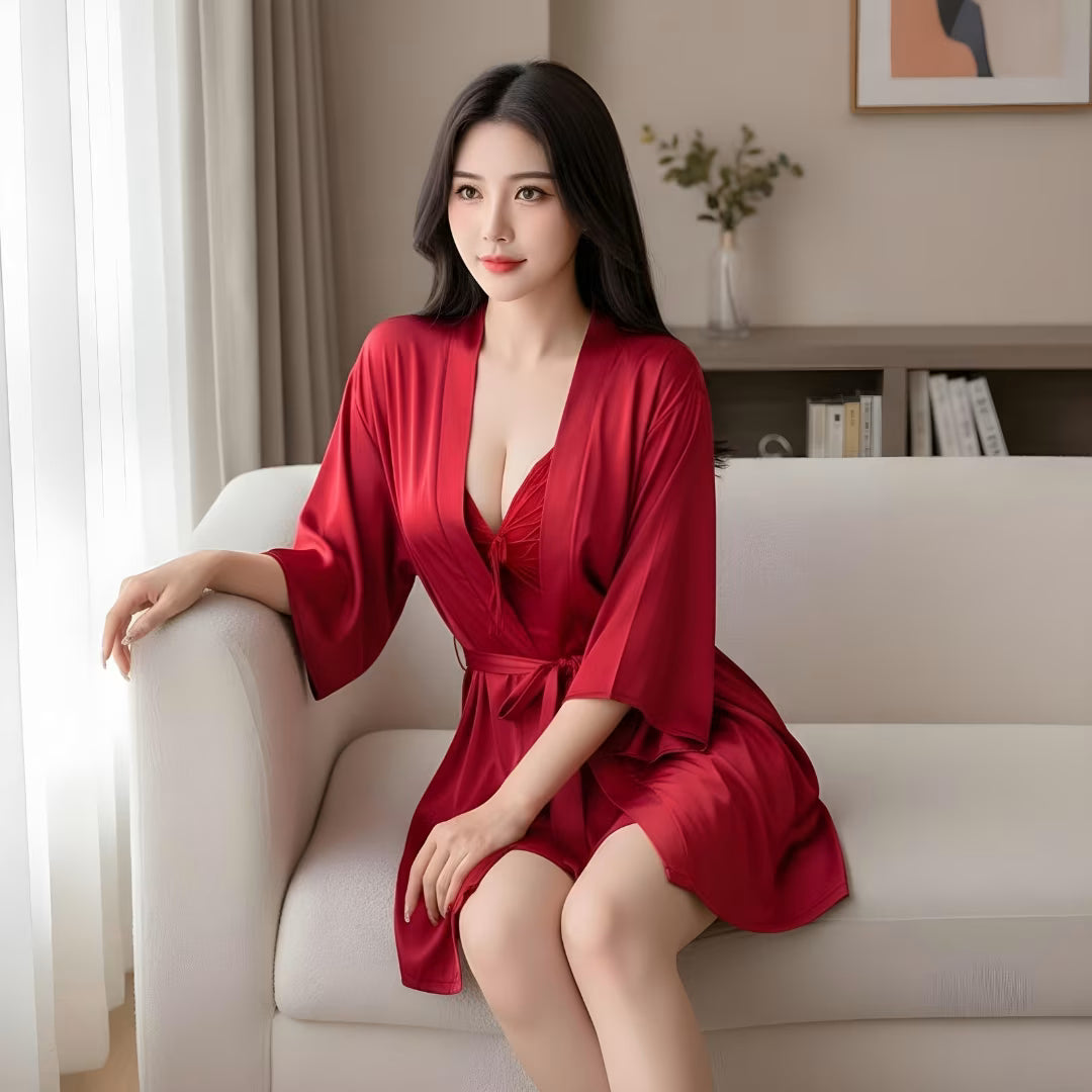 French Bow Night Dress With Chest Pad With Gown