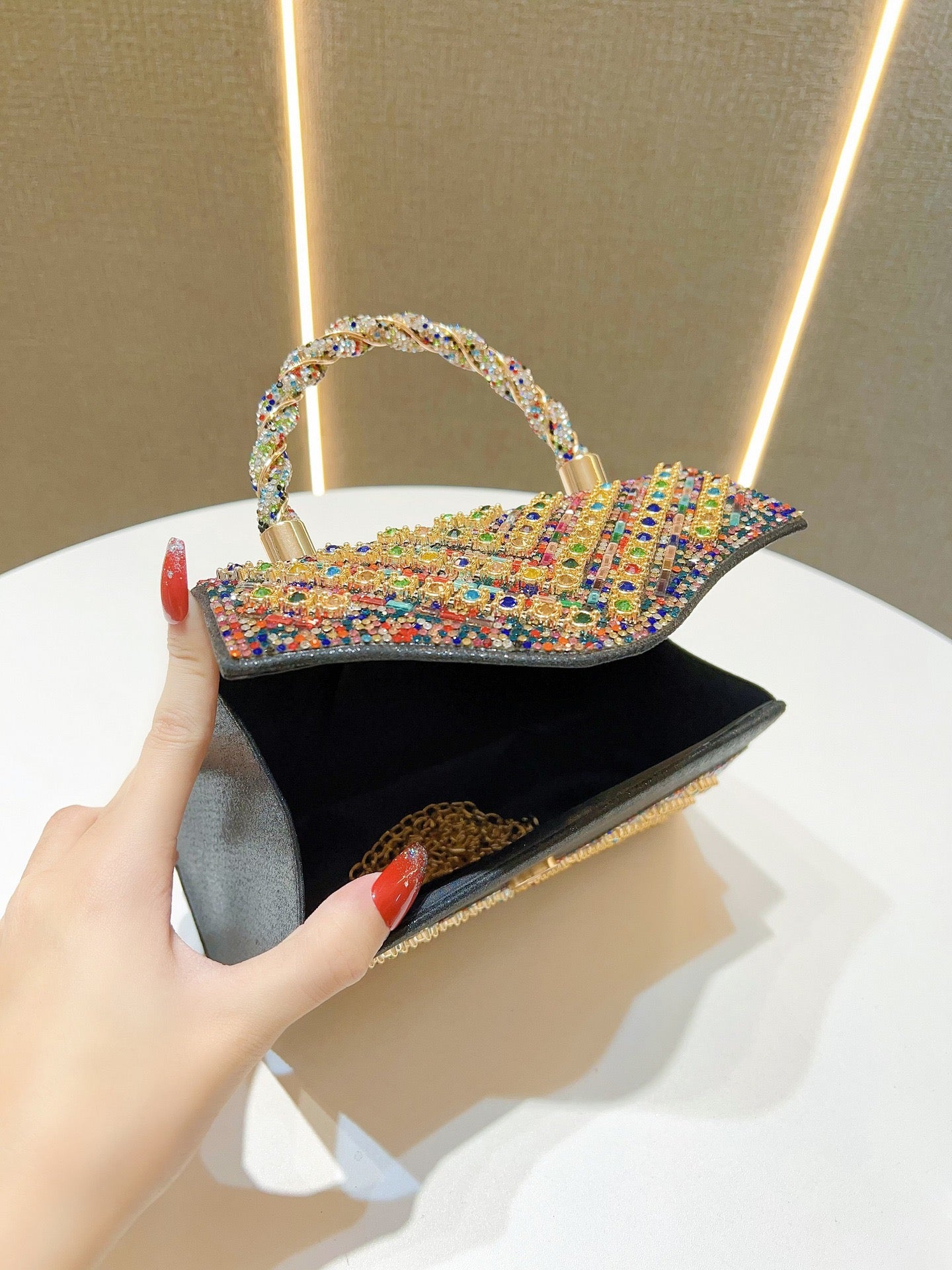 Elegant Wedding & Party Handbag - Women’s Candy Pattern PU Rhinestone Clutch