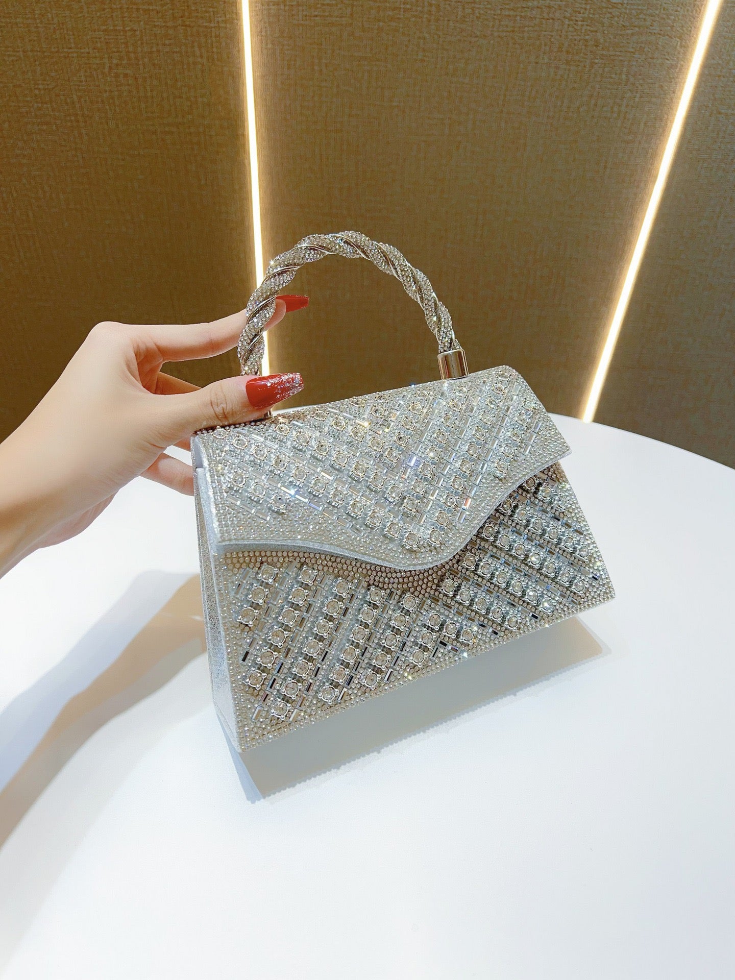 Elegant Wedding & Party Handbag - Women’s Candy Pattern PU Rhinestone Clutch