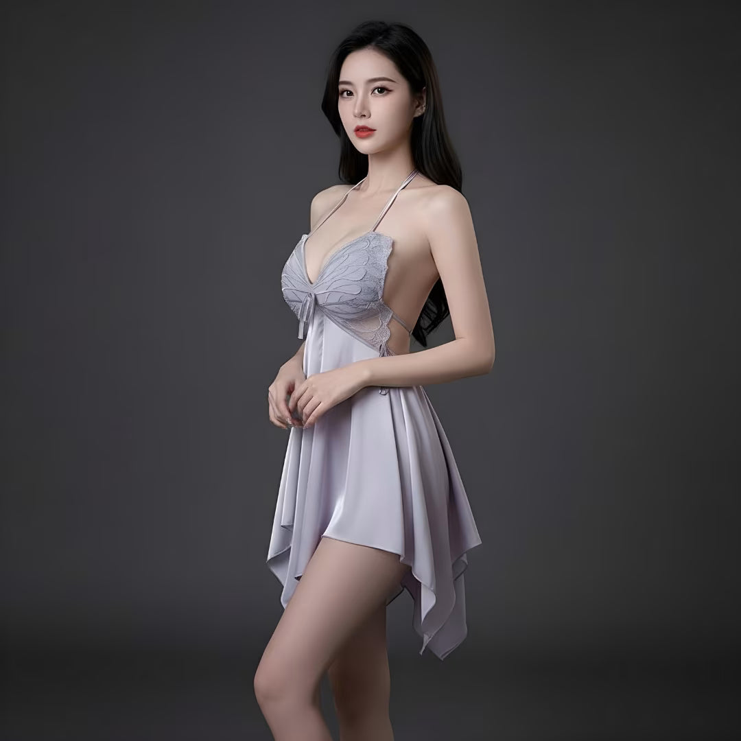 French Bow Night Dress With Chest Pad