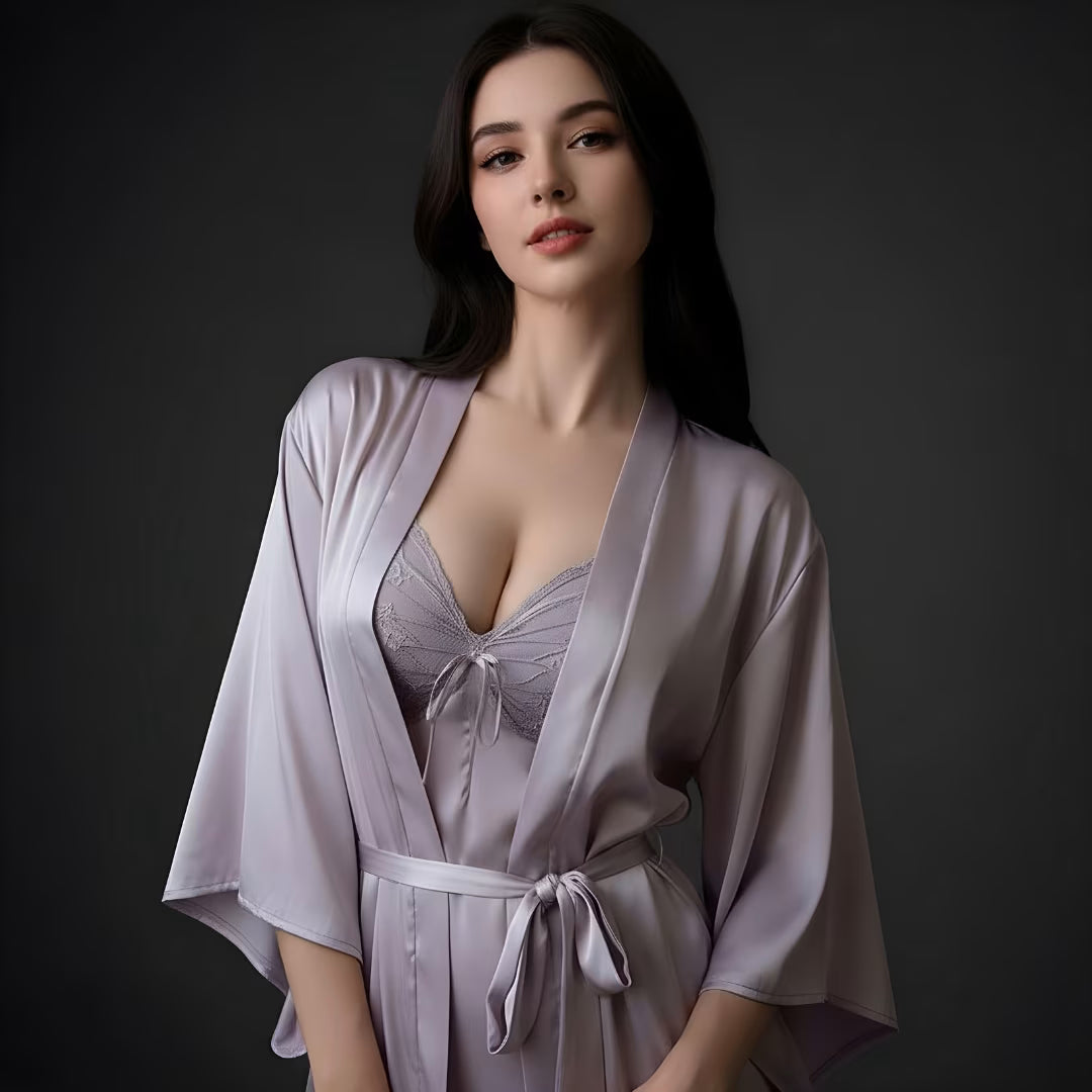 French Bow Night Dress With Chest Pad With Gown