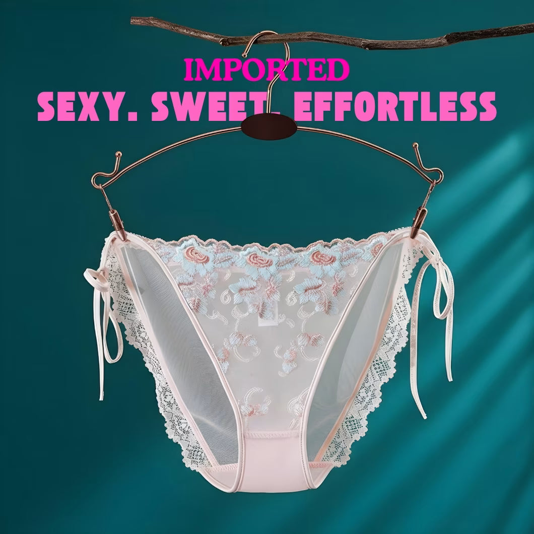 French Lace Embroidered Low-Waist Panties – Sexy High-Slit Mesh Briefs