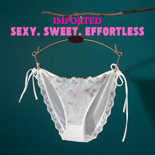 French Lace Embroidered Low-Waist Panties – Sexy High-Slit Mesh Briefs