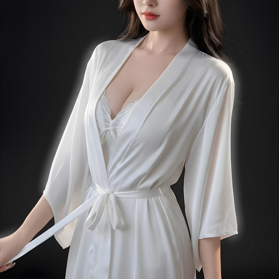 French Bow Night Dress With Chest Pad With Gown