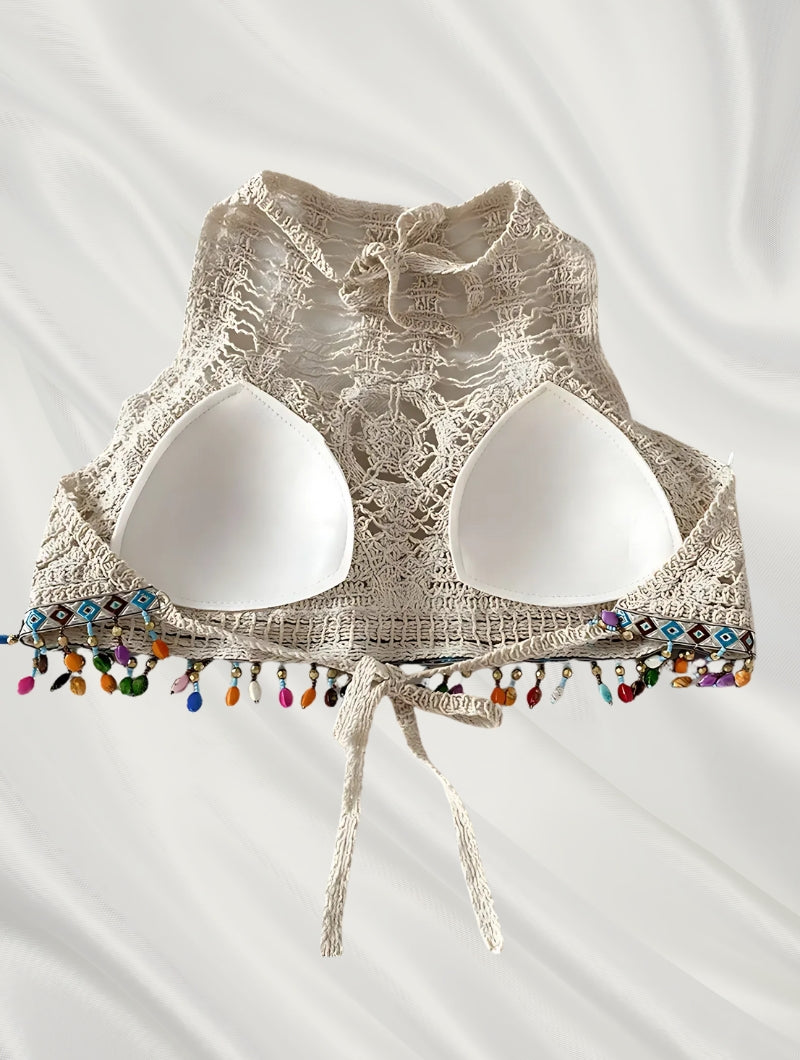 Crochet Knitted Embroidered Backless Tube Top