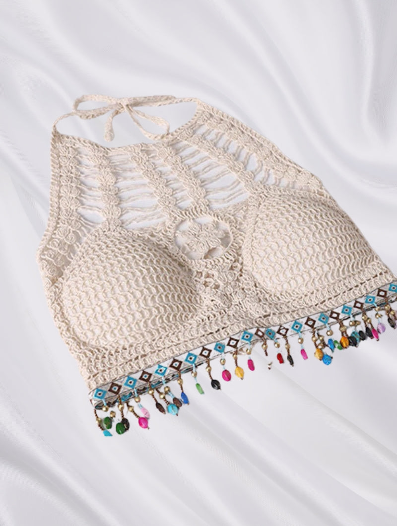 Crochet Knitted Embroidered Backless Tube Top
