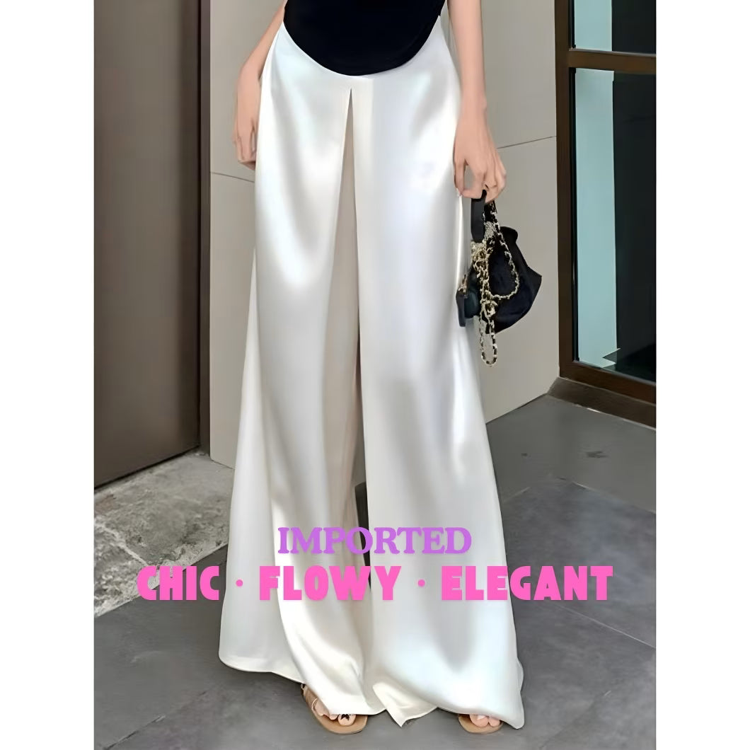Fashion Satin Wide-Leg Pants for Women – High-Waist, Floor-Length, Elegant Trousers