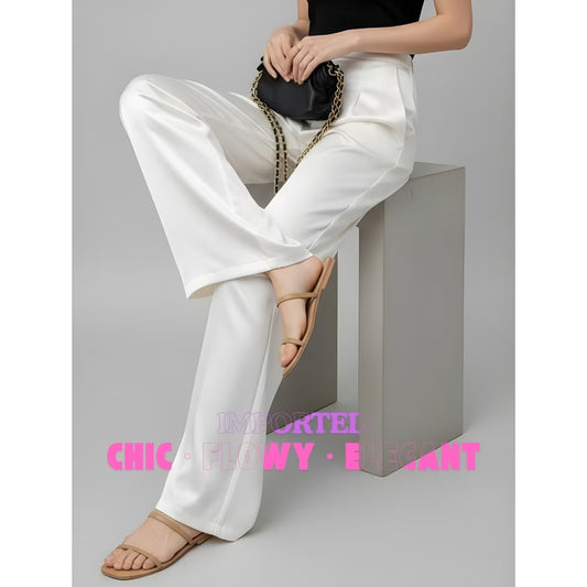 Fashion Satin Wide-Leg Pants for Women – High-Waist, Floor-Length, Elegant Trousers