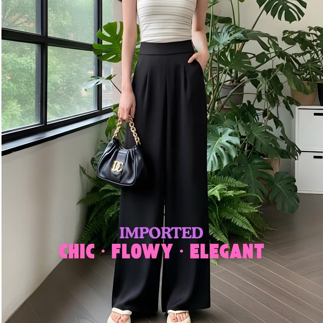 Fashion Satin Wide-Leg Pants for Women – High-Waist, Floor-Length, Elegant Trousers