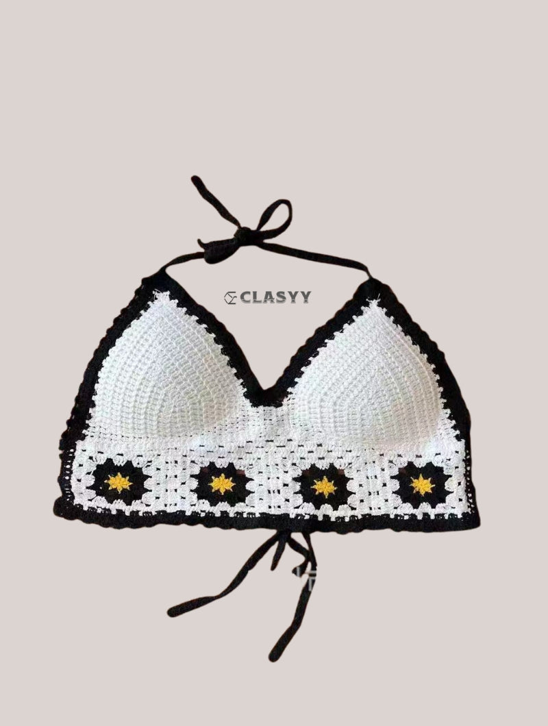 Sexy Bikini Crop Top Women Crochet Boho Beach Camisoles Bikini Bralette Halter Cami Knit Bra Backless Beachwear Tank Top