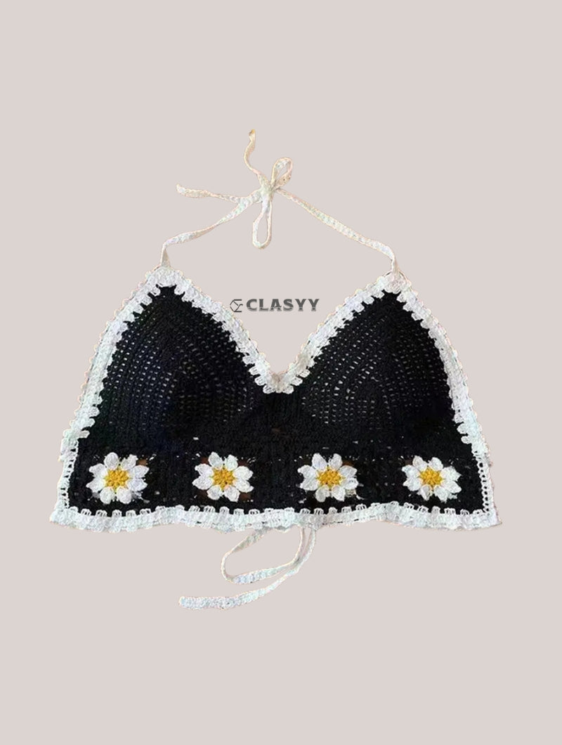 Sexy Bikini Crop Top Women Crochet Boho Beach Camisoles Bikini Bralette Halter Cami Knit Bra Backless Beachwear Tank Top
