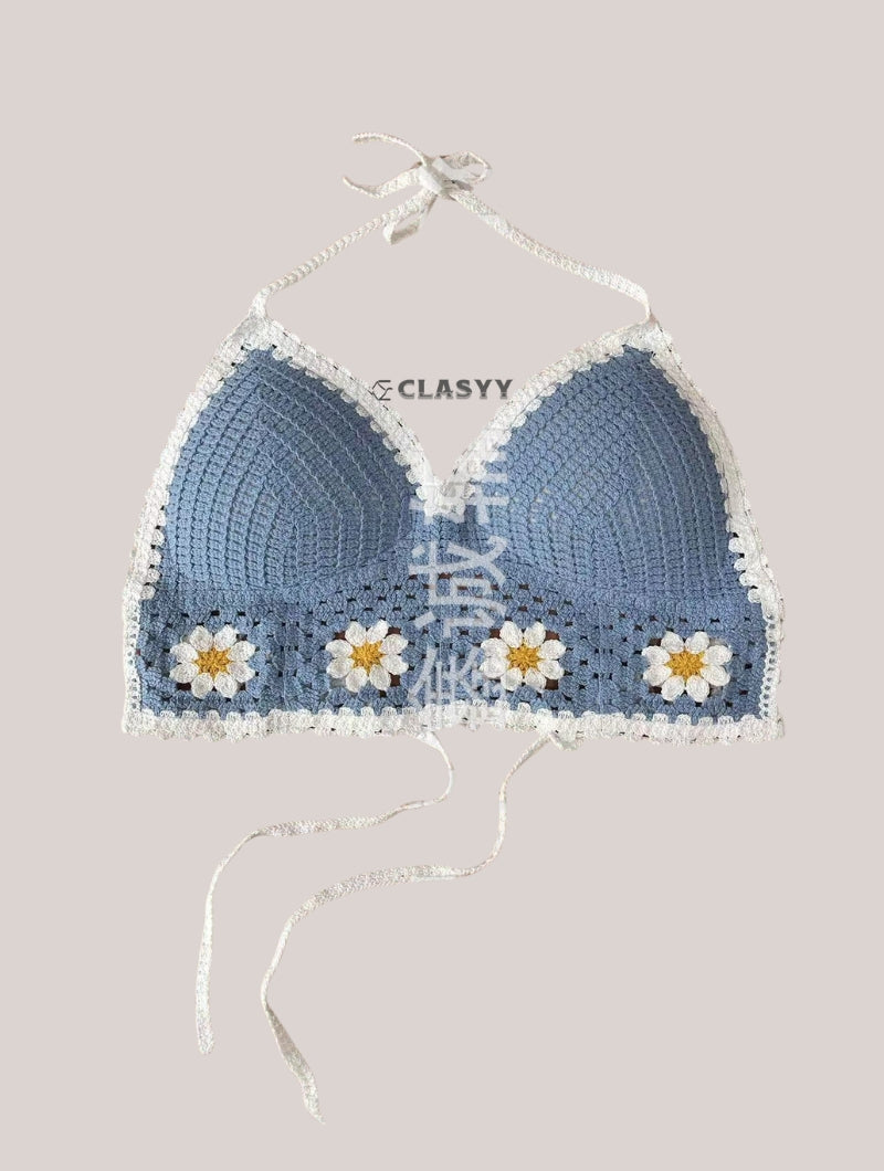 Sexy Bikini Crop Top Women Crochet Boho Beach Camisoles Bikini Bralette Halter Cami Knit Bra Backless Beachwear Tank Top