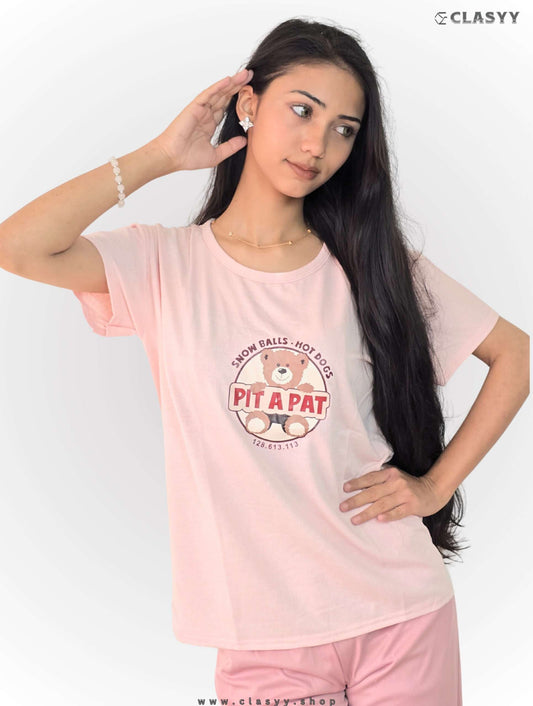 Women's Tshirt Half Sleeve Pit A Pat Pink