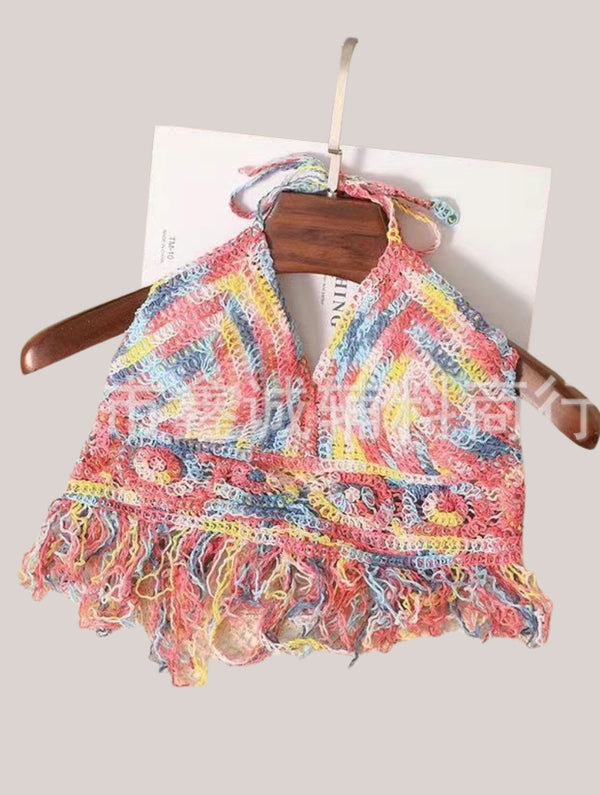 Women Crochet Boho Beach Camisoles Knit Bra Backless Beachwear Tank Top