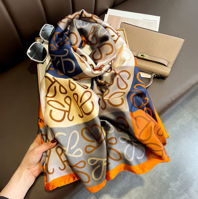 New Long Silk Scarf for Women – Floral Square