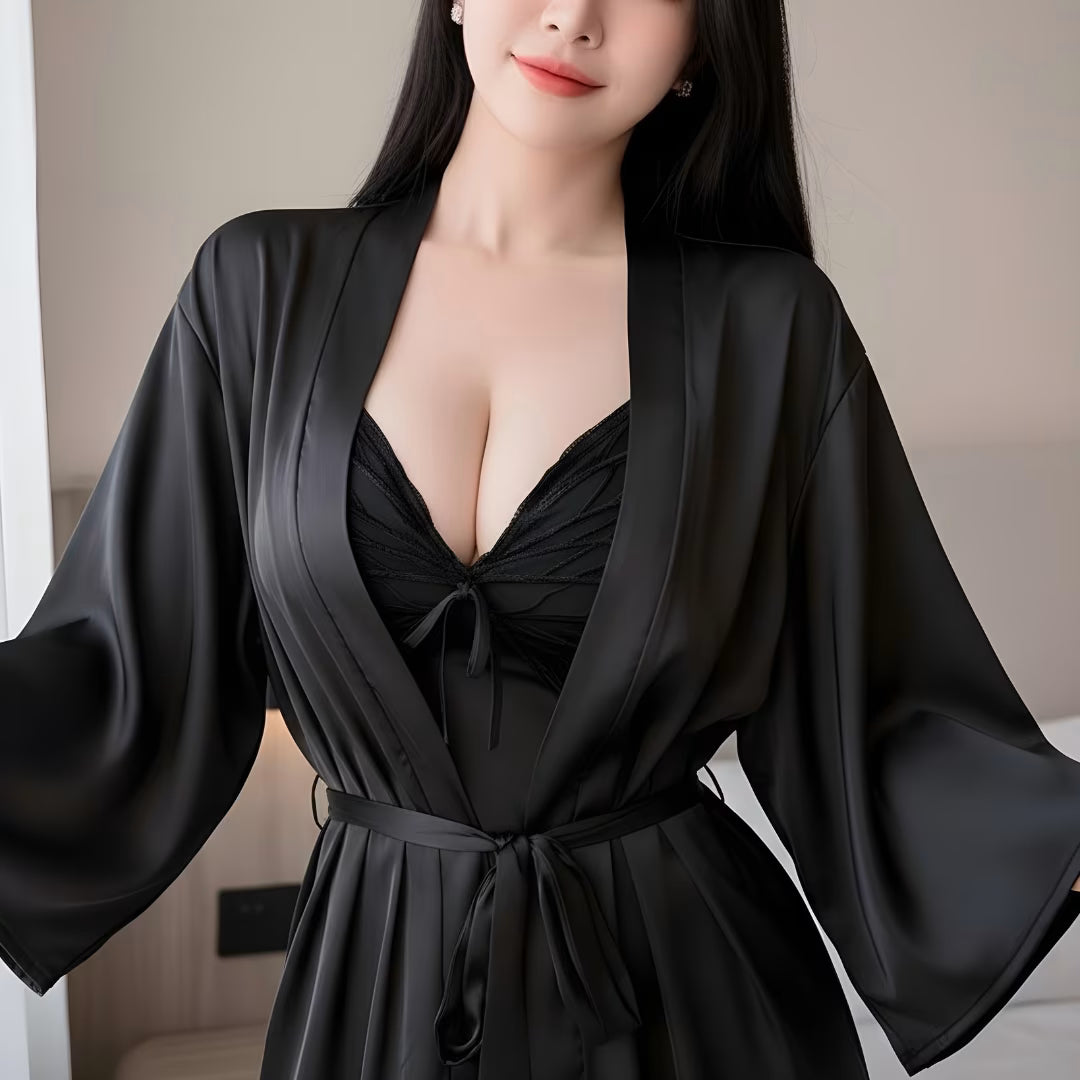 French Bow Night Dress With Chest Pad With Gown