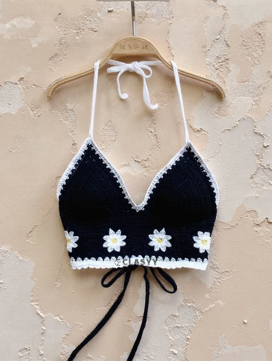 Sexy Bikini Crop Top Women Crochet Boho Beach Camisoles Bikini Bralette Halter Cami Knit Bra Backless Beachwear Tank Top