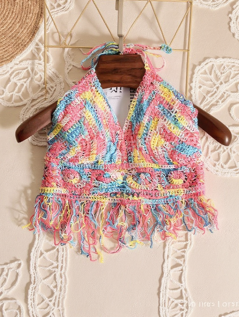 Women Crochet Boho Beach Camisoles Knit Bra Backless Beachwear Tank Top