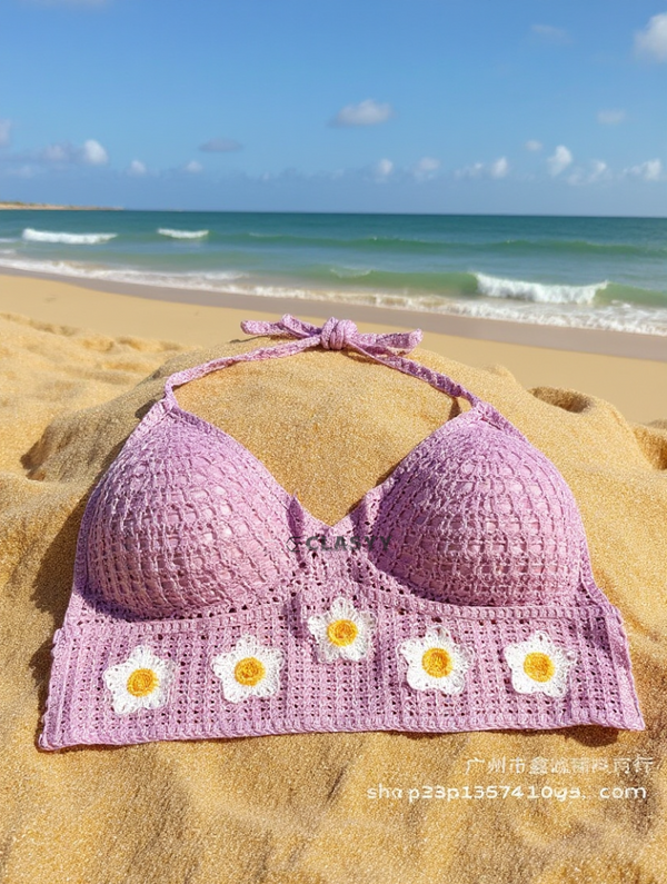 Crochet Boho Beach Camisoles Lotus root purple
