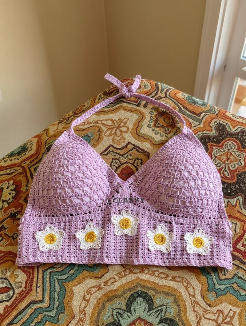 Crochet Boho Beach Camisoles Lotus root purple