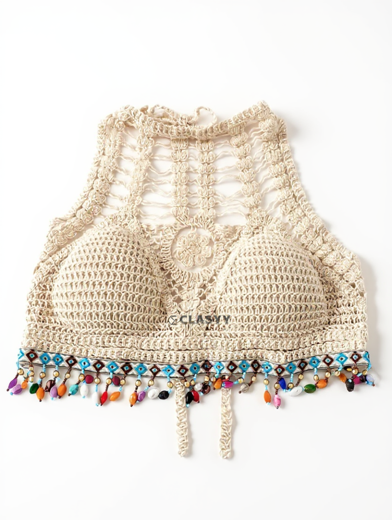 Crochet Knitted Embroidered Backless Tube Top