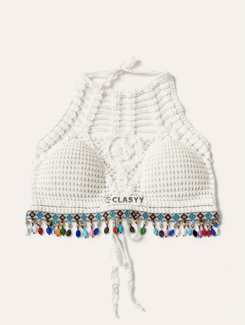 Crochet Knitted Embroidered Backless Tube Top