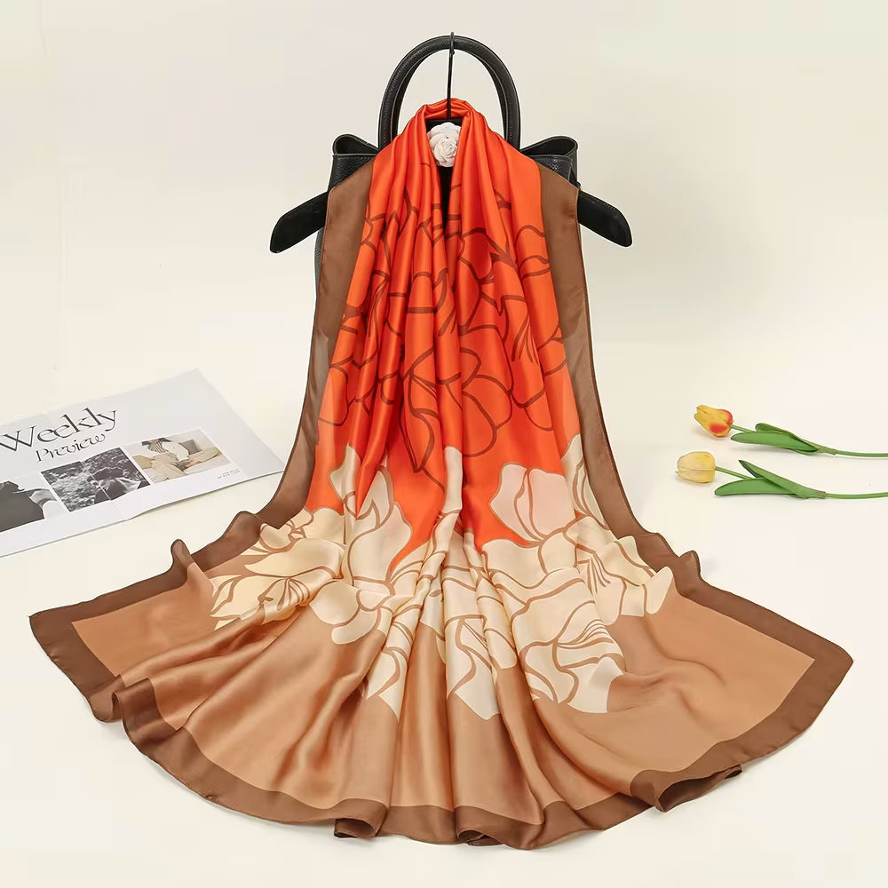 New Long Silk Scarf for Women – Floral