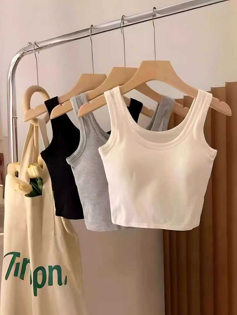 Girls Crop Tank Top With Chest Pad