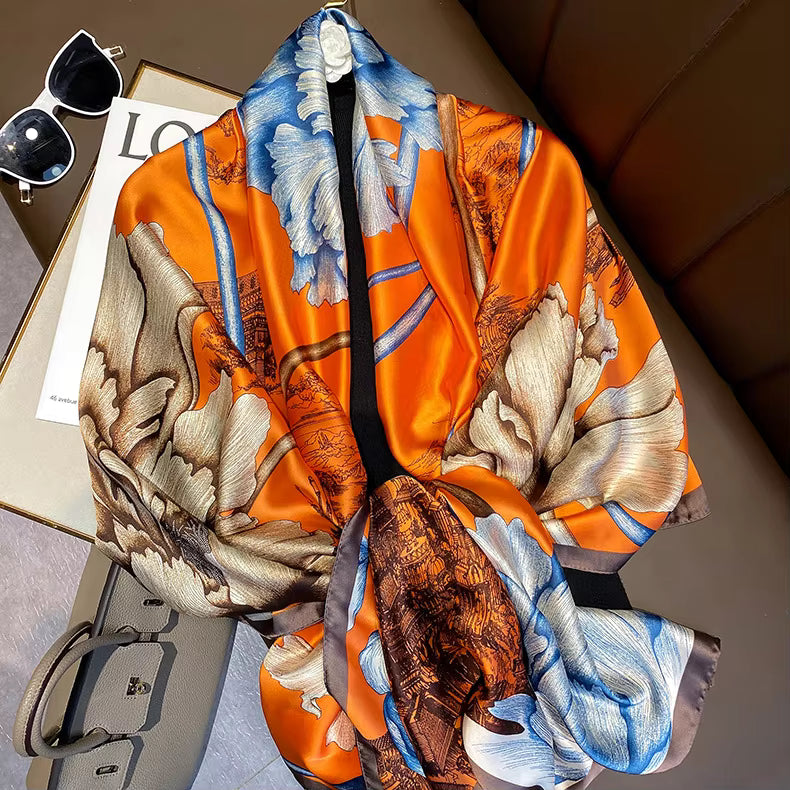 New Long Silk Scarf for Women- Floral Print
