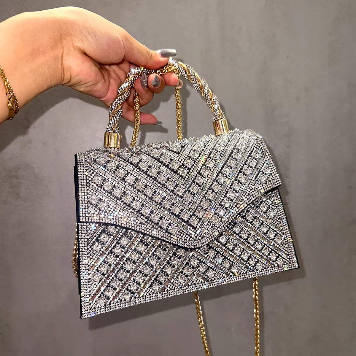 Elegant Wedding & Party Handbag - Women’s Candy Pattern PU Rhinestone Clutch