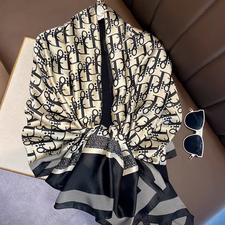 New Long Silk Scarf for Women – Black