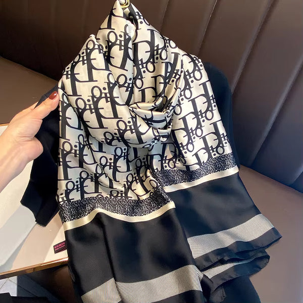 New Long Silk Scarf for Women – Black