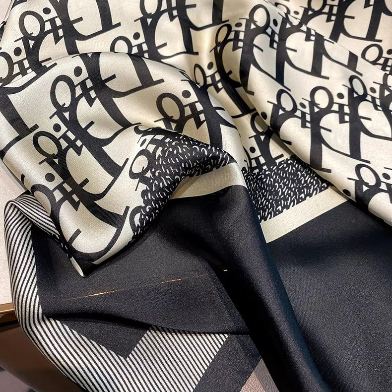 New Long Silk Scarf for Women – Black