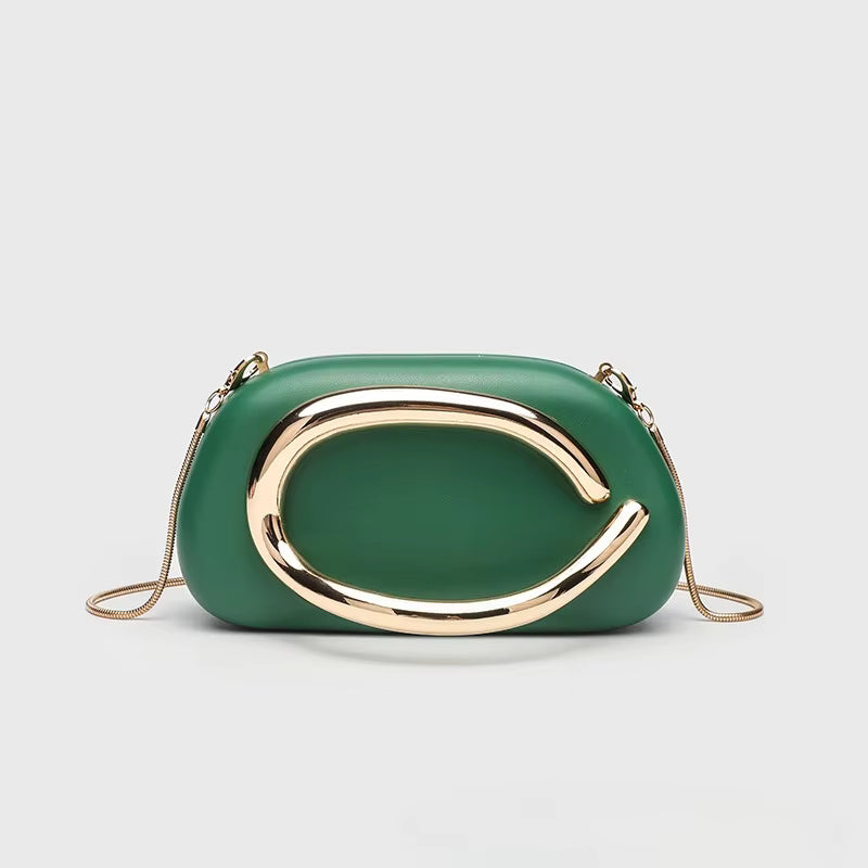 Women's Trendy PU Leather Clutch Bag Metal Handle
