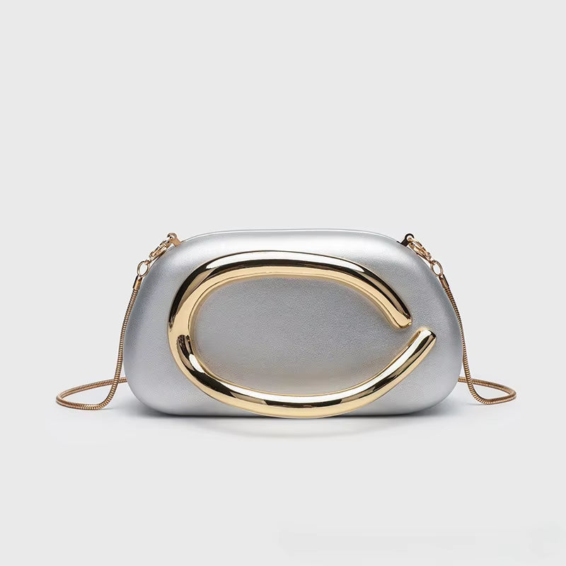 Women's Trendy PU Leather Clutch Bag Metal Handle