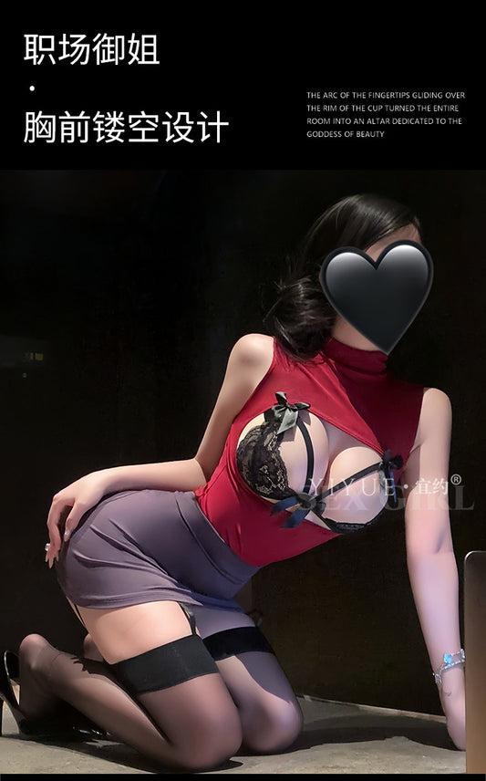 Sexy Lace Secretary Uniform Set – Stretch Fit Skirt Lingerie
