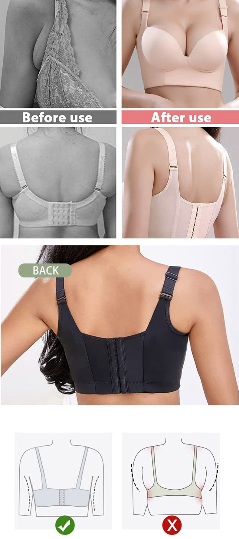 Women's Plus Size 3/4 Cup Push Up Wireless Bra