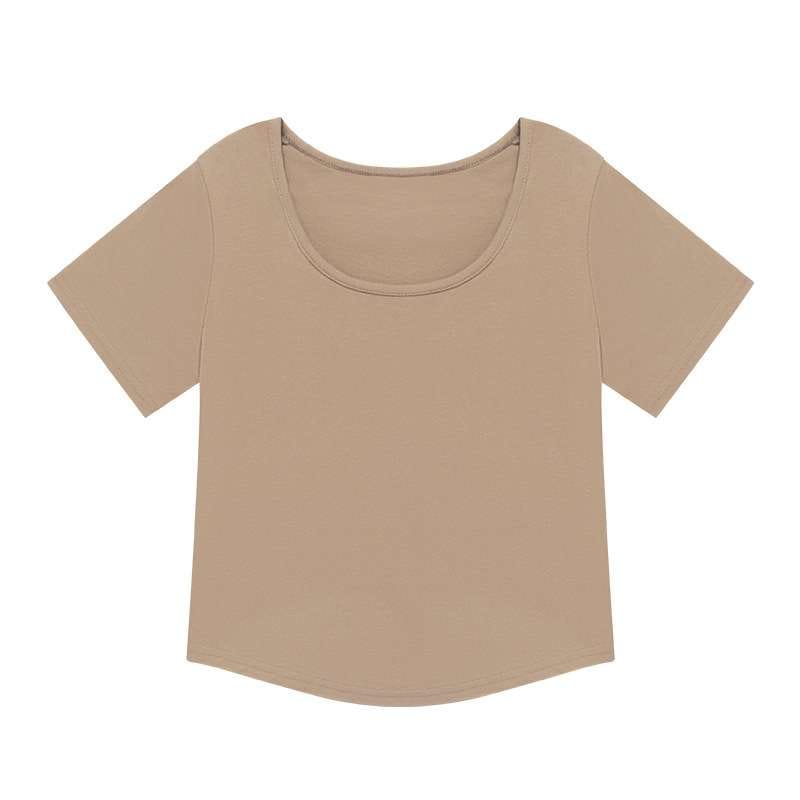 Girl's Summer Solid Short-sleeved Square Collar T-shirt