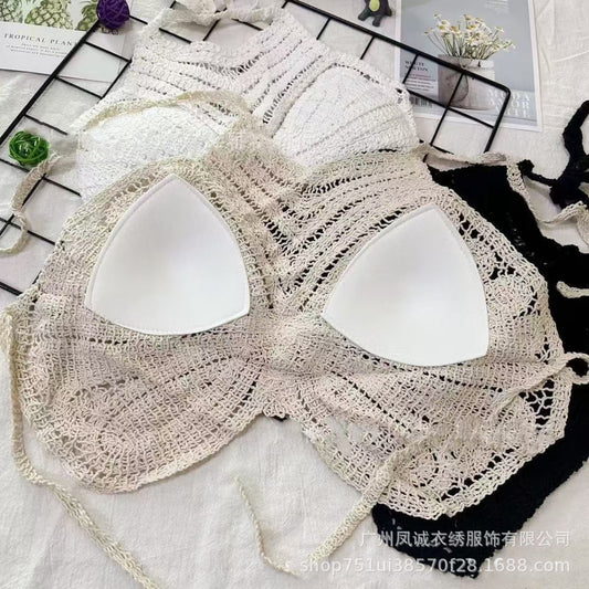 Crochet Knitted Embroidered Backless Butterfly Top
