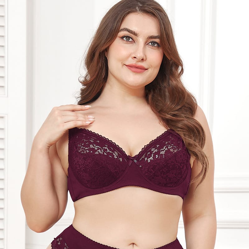 Plus Size Lace Full-Cup Bra for Women with wire– Ultra-Thin Breathable Everyday Lingerie