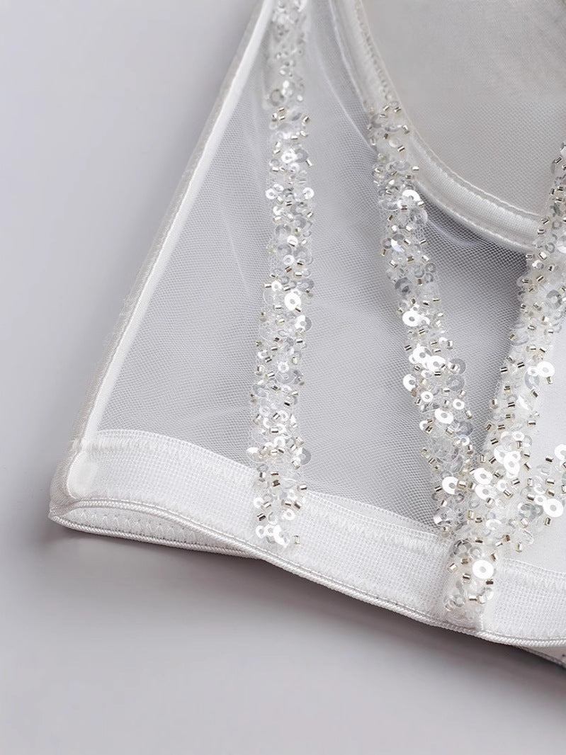 Rhinestone Sequined Camisole Top for Women – Sparkly Slim Fit Crop Bra Style Party Wear