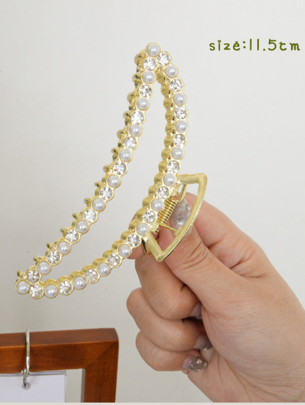 Metal Hair Clip Crescent Pearl with Drill Clamp Light Gold