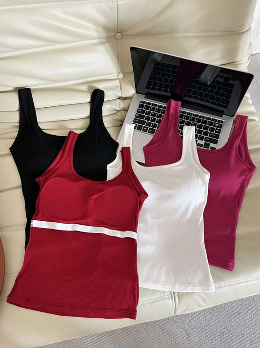 Girls Crop Tank Top Back Camisole Summer Wear Slim Fit Show with Chest Pad Inside