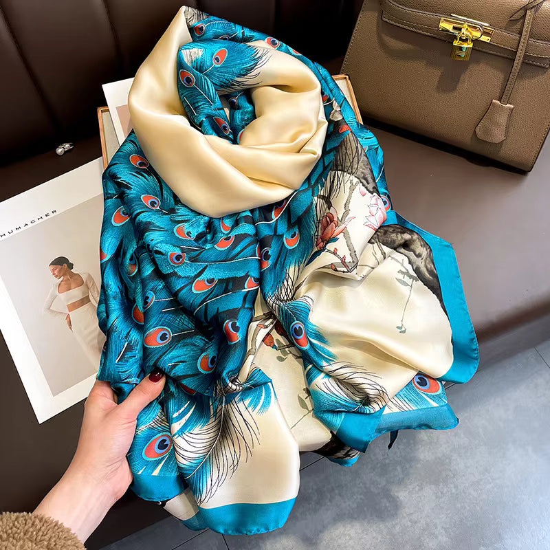 New Long Scarf for Women- Peacock feathers