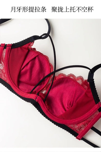 Red Lace Lingerie Set for Women – Sheer Two-Piece Bra & Panty Set
