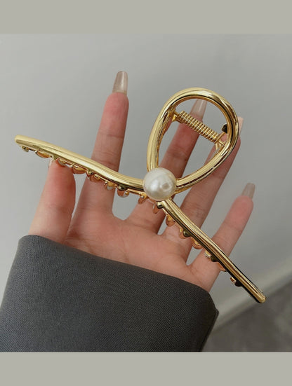 Hair Clip Eight-character Pearl Gold and Silver