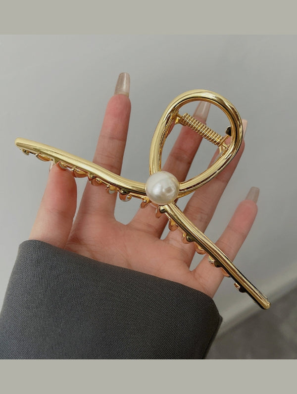 Hair Clip Eight-character Pearl Gold and Silver