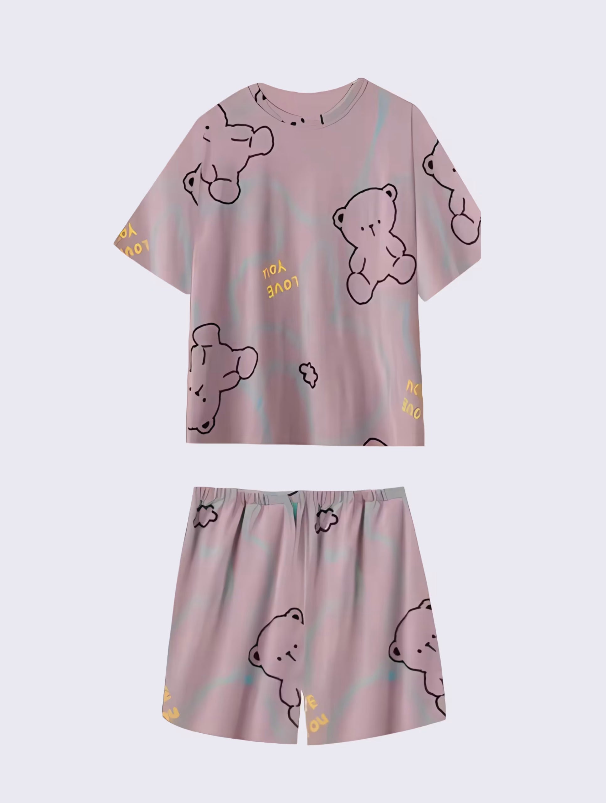 Purple bear Women Summer Printed Short-sleeved T-shirt With Chest Pad + Shorts Combo